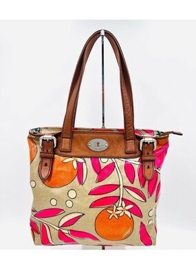 Fossil Key Per Orange Blossom Coated Canvas Tote Bag